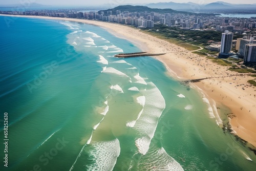 Obraz na płótnie Aerial image of sea at Brava Beach, Itajaí, Santa Catarina, Brazil