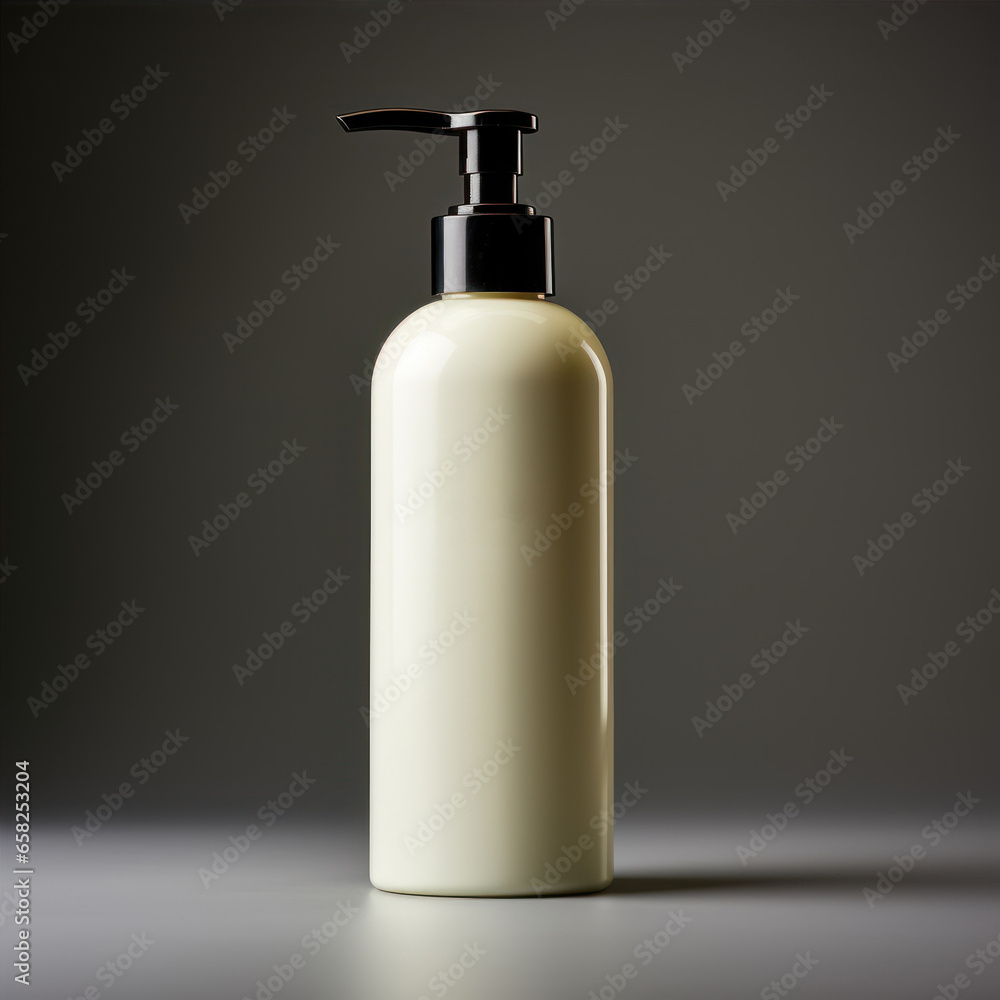 Blank label for branding mockup and product presentation. Natural cosmetic skincare beauty and body care product concept. Blank white cosmetic bottle on a gray background. Blank label for branding mockup and product presentation. Natural cosmetic skincare beauty and body care product concept. Blank white cosmetic bottle on a gray background.