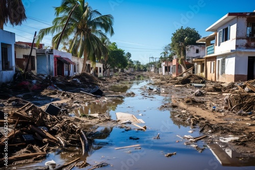 Intense hurricane causes island flooding and widespread devastation. Generative AI photo