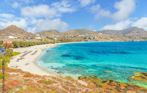 Landscape with Kalafatis beach, Mykonos island, Greece Cyclades photo