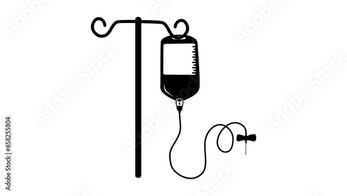 medical drip on a stand, black isolated silhouette