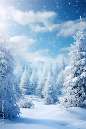 Christmas card. Snowy forest