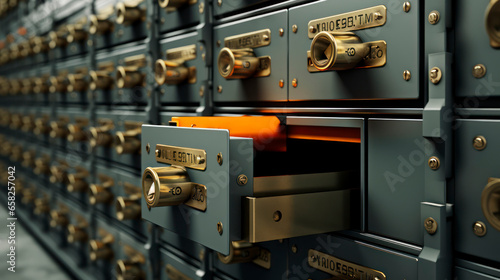 Unlocking Treasures - Open Safe Deposit Boxes. Generative AI photo