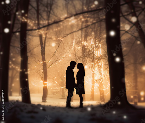 couple in love silhouette.Romantic scene of young couple kissing.Background