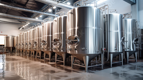 Modern wine factory with large shine tanks for the fermentation photo
