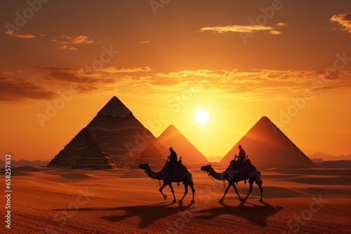 Egyptian Pyramids and Camel Silhouette