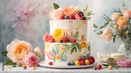 Beautiful white cake, wedding cake, food, dessert