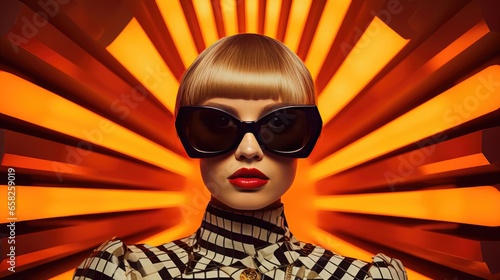 Foto Fashion retro futuristic woman wearing sunglasses