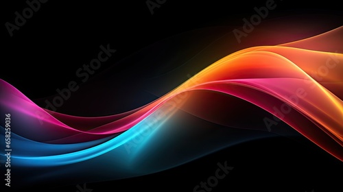 Abstract Colorful Swoosh On Black Background, Generative AI Illustration