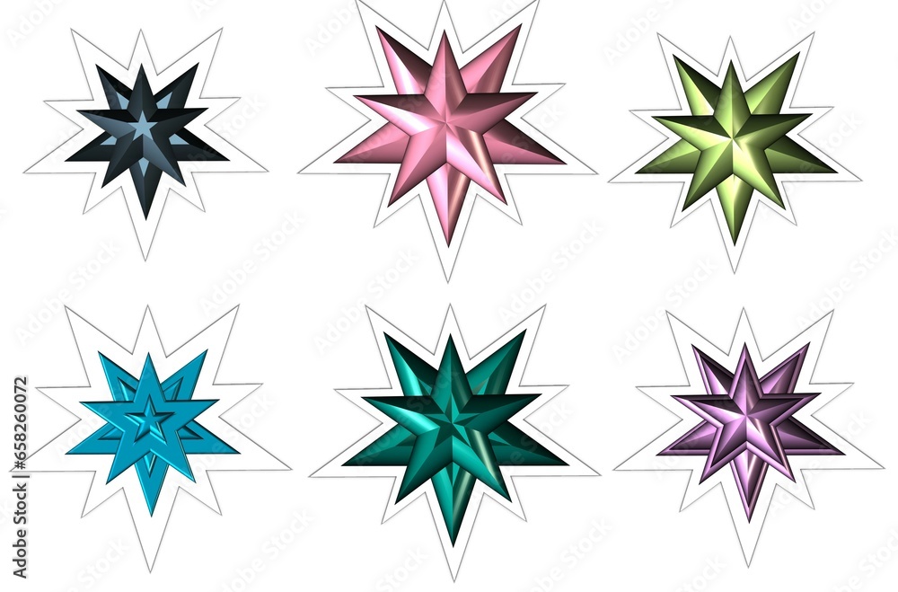 colorful shiny five pointed stars sticker set1
