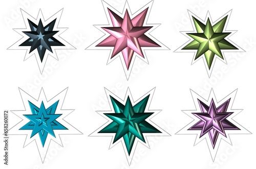 colorful shiny five pointed stars sticker set1 photo