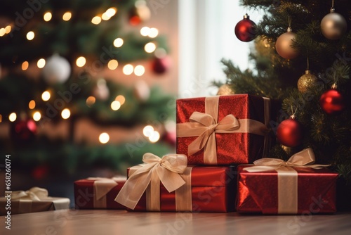 Presents Nestled Beneath a Festive Christmas Tree