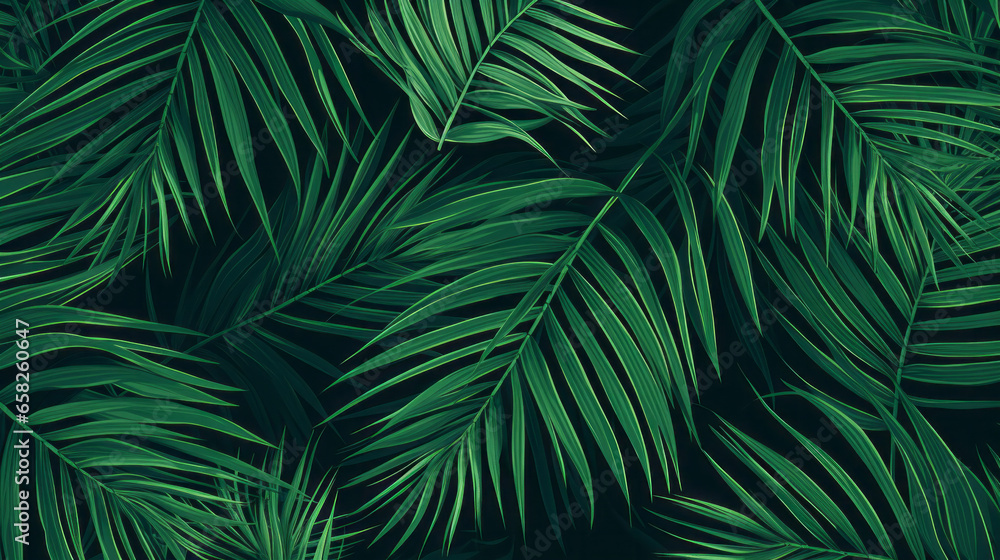 Green tropical background with Palm leaves or jungle plants for summer and your design