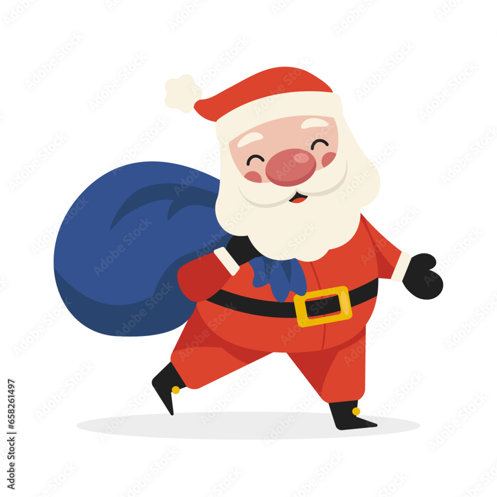 Cartoon Santa Claus walks with a bag of gifts. Merry Christmas. Vector graphic. Cartoon Santa Claus walks with a bag of gifts. Merry Christmas. Vector graphic.