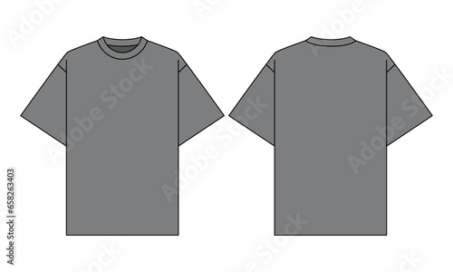 Blank Gray Short Sleeve Oversize T-Shirt Template On White Background.Front and Back View, Vector File.