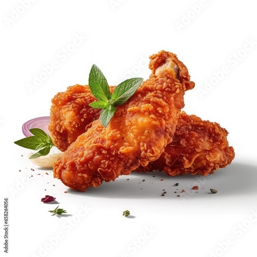 Crispy fried chicken on a solid white background