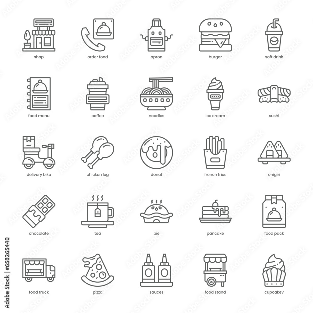 Fast Food icon pack for your website design, logo, app, and user interface. Fast Food icon outline design. Vector graphics illustration and editable stroke. Fast Food icon pack for your website design, logo, app, and user interface. Fast Food icon outline design. Vector graphics illustration and editable stroke.
