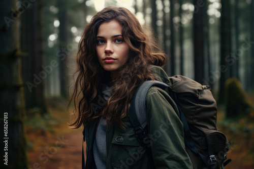 Young woman hiking in the woods