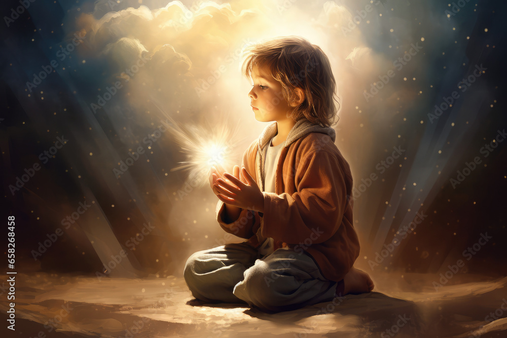Child kneeling in prayer to god Stock Illustration | Adobe Stock