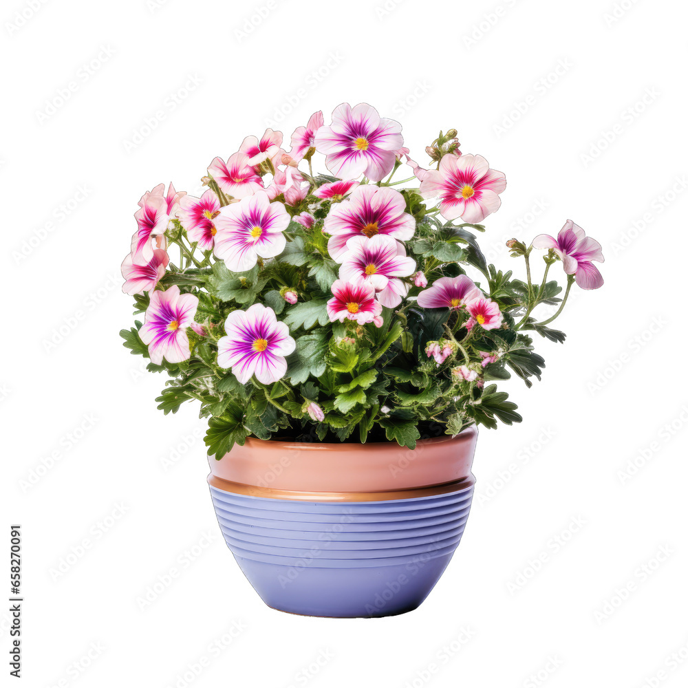 Fototapeta premium Flower in a pot isolated on transparent and white background. Png transparent