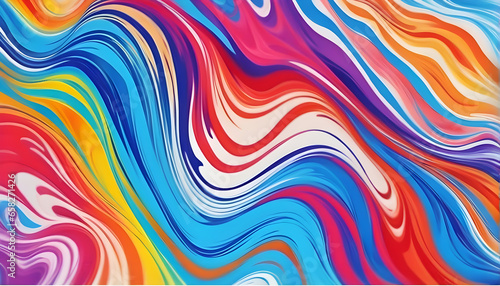 Abstract marbled acrylic paint ink painted waves painting texture colorful background banner - Bold colors  rainbow color swirls wave white