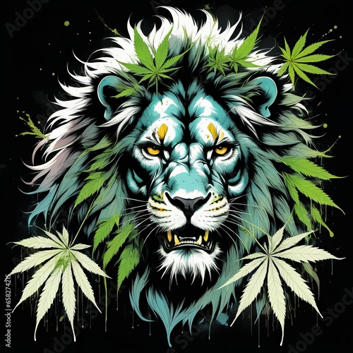 portrait of a tiger in cannabis created with generative AI software.