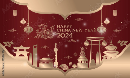 2024 Chinese new year, year of the dragon banner template design