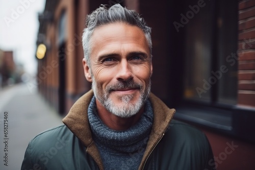 Portrait of a handsome middle-aged man in a city street