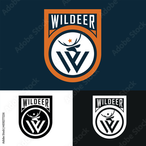 set of badges and labels letter w and deer animal