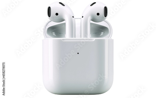 Wireless Earbuds known as Airpods Offer Untethered Audio Freedom Isolated on a Transparent Background PNG. photo