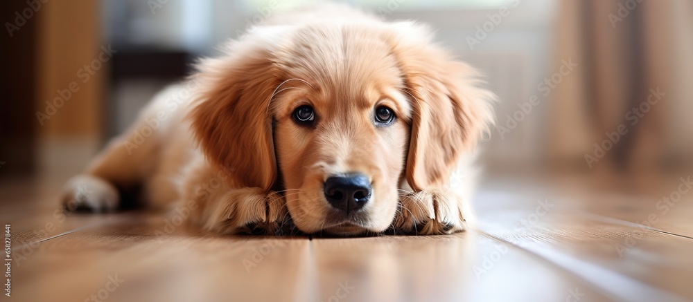 Adorable canine resting on ground