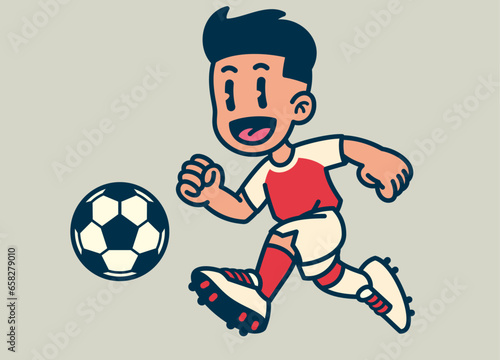 Happy Boy Playing Football Cartoon
