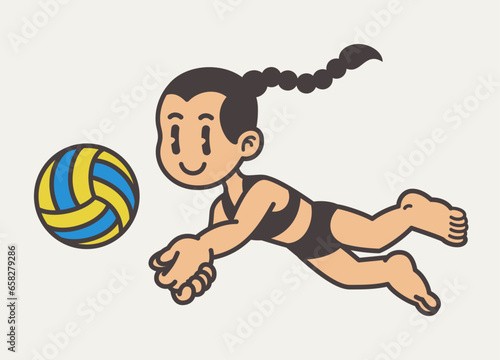 Happy Girl Playing Beach Volleyball