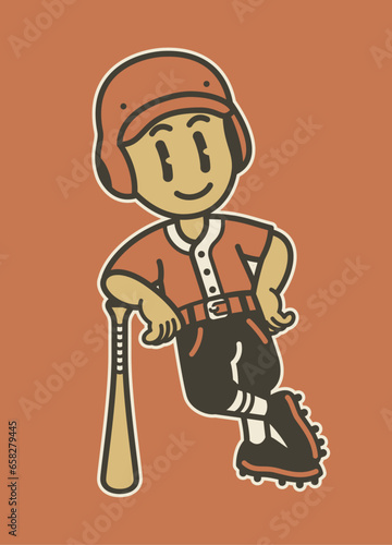 Joyful Baseball Player Stand with a Baseball Bat 