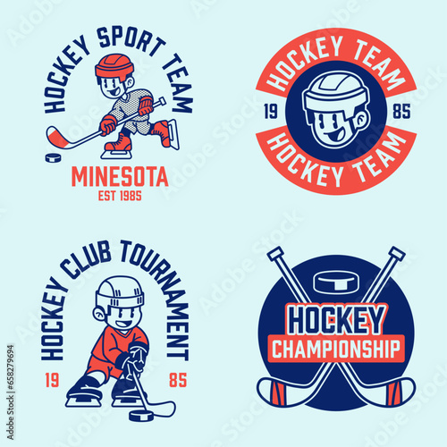 Set of Hockey Logo Bagde in Vintage Retro Style