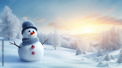 snowman, christmas, winter, snow, holiday, hat, cold, vector, xmas, snowflake, tree, illustration,  © khadija