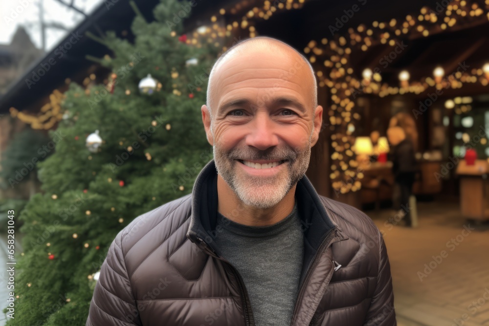 Portrait of a smiling middle-aged man on the Christmas market Portrait of a smiling middle-aged man on the Christmas market
