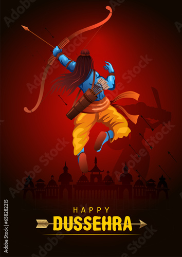 Happy Dussehra festival of India. of Lord Rama killing Ravana. vector illustration design
