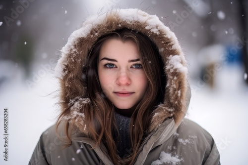 Young woman in snwo wearing a winter jacket © Jürgen Fälchle