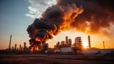 industrial power plant burning in dangerous fire