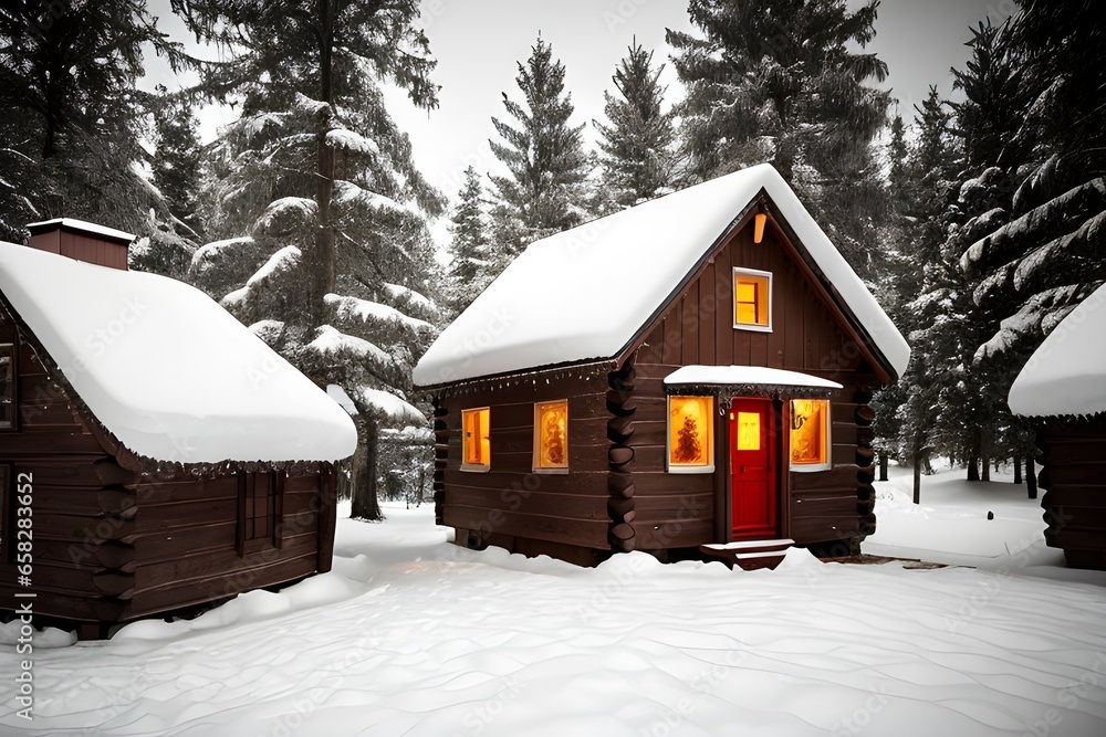 Snowy Christmas Magic: A House Amidst Winter's Embrace.
