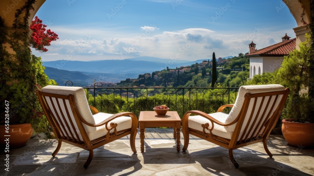 View to beautiful landscape and nature from villa terrace View to beautiful landscape and nature from villa terrace