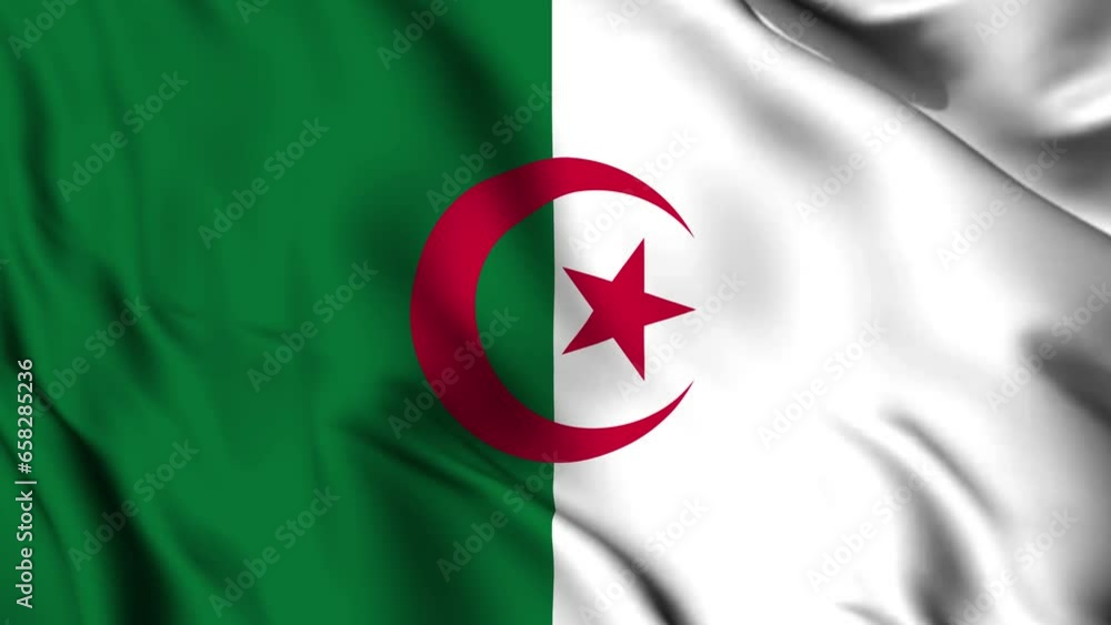 Algeria waving flag 4K animation video. Algerian waving flag seamless