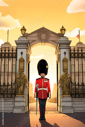 Fototapeta Illustration of a British Royal Guard soldier. United Kingdom