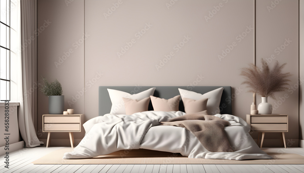 Home mockup simple bedroom interior background, 3d render Home mockup simple bedroom interior background, 3d render