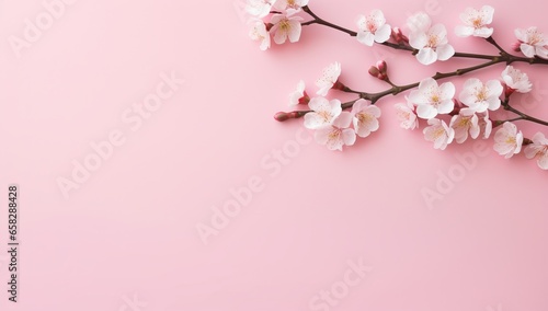 Delicate cherry blossoms lay sprawled on a soft pastel pink backdrop, captured from a top perspective. The meticulously designed scene, courtesy of generative AI, offers ample space for text and brand © StockWorld