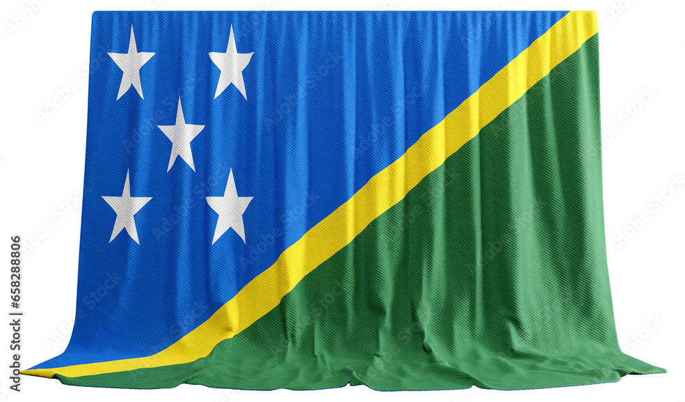 Solomon Islands Flag Curtain in 3D Rendering called Flag of the Solomon Islands Solomon Islands Flag Curtain in 3D Rendering called Flag of the Solomon Islands
