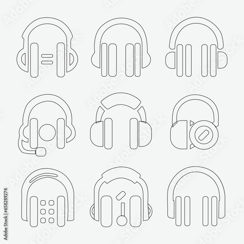 out line headphones icons set on white background