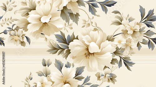 Abstrtact flowers in White beige and cream - Seamless tile. Endless and repeat print.