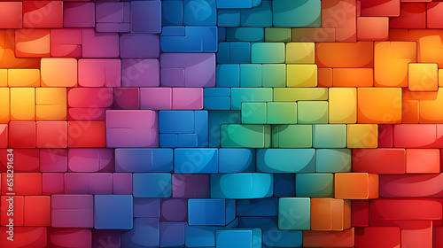 Fototapeta Naklejka Na Ścianę i Meble -  abstract colorful background, Gaming wall bricks, cartoon style, multi color. - Seamless tile. Endless and repeat print.